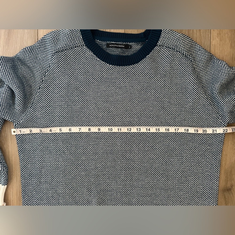 MONOPRIX HOMME Blue and Cream Crewneck Sweater EUC - Picture 5 of 8